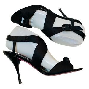 Betsey Johnson Women's Satin Black Heels Sandals Shoes Sz-8.5